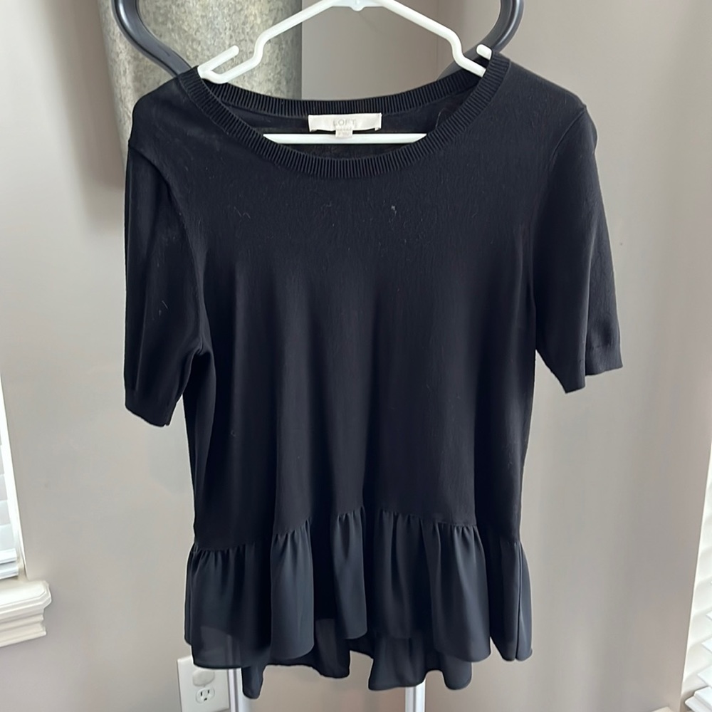 Black “loft” sweater. Size small. Cute ruffle detail